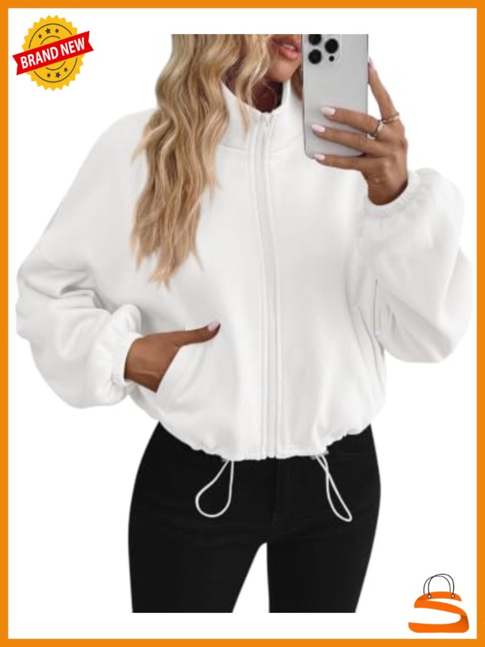 Women's Cropped Fleece Sweatshirt Zip Up Oversized Jacket